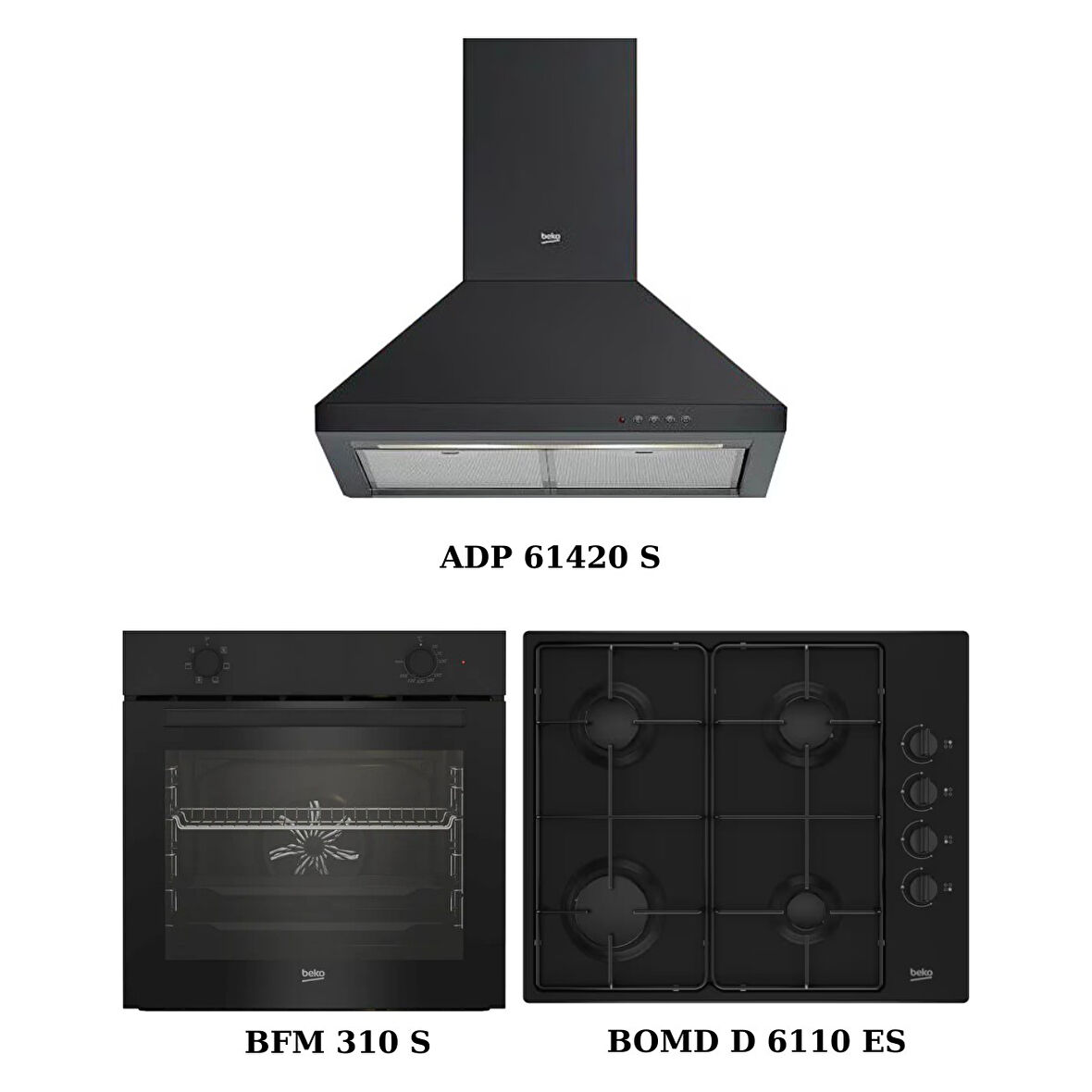 Beko Siyah Ankastre Set (Adp 61420 S + Bomd D 6110 Es + Bfm 310 S)