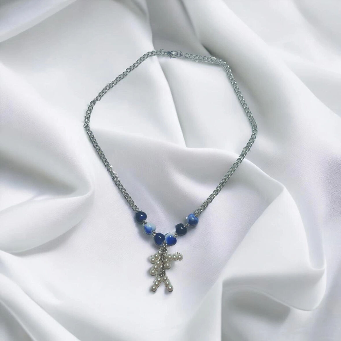Kalp Figürlü İnci Boncuklu Sallantılı Aesthetic Vintage Coquette Fairycore Hediyelik Zincir Kolye