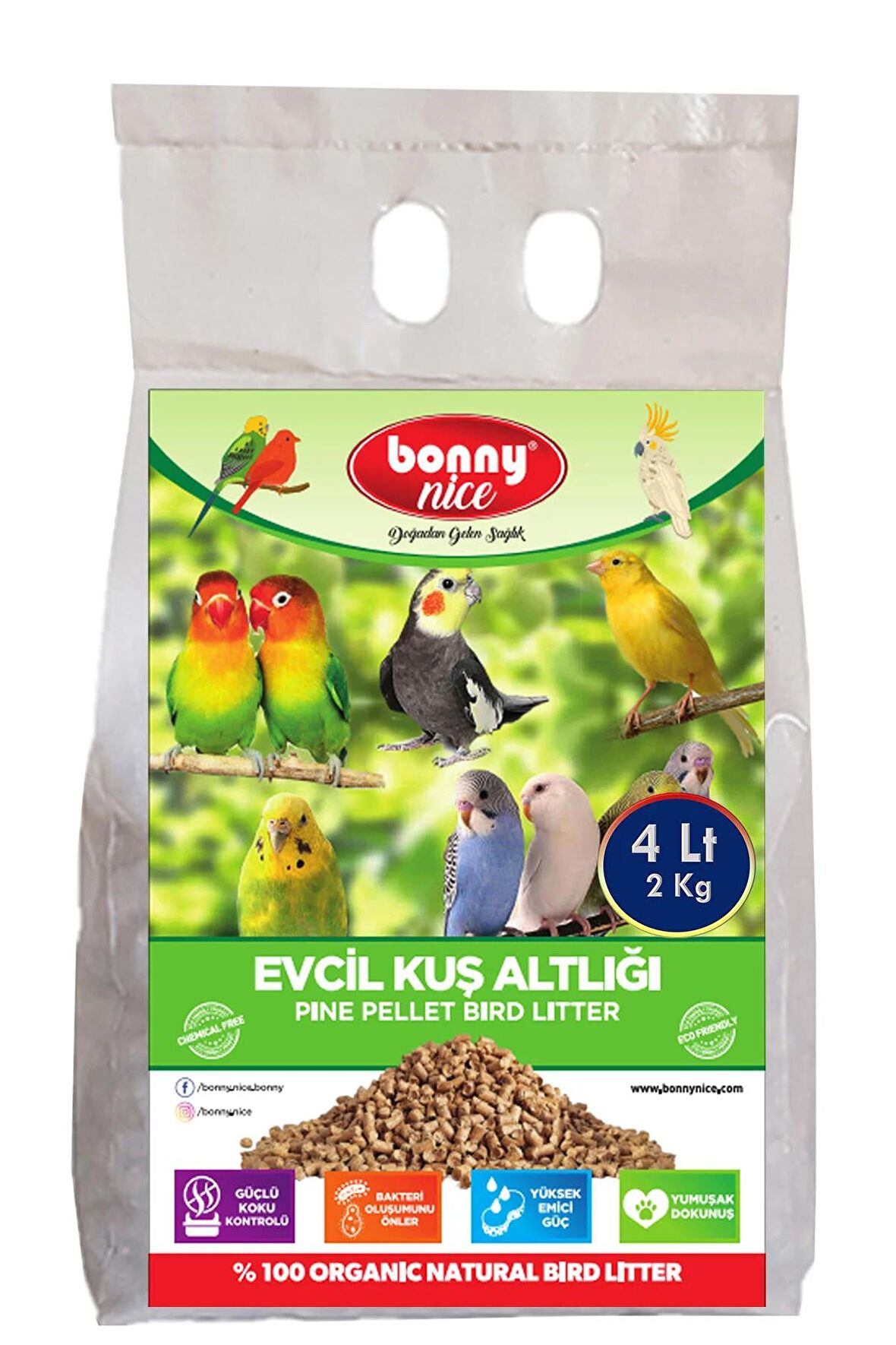 Bonny Nice Doğal Kuş Kumu Çam Pelet Kanarya Kuş Kafes Altlığı 2 Kg 4 Lt