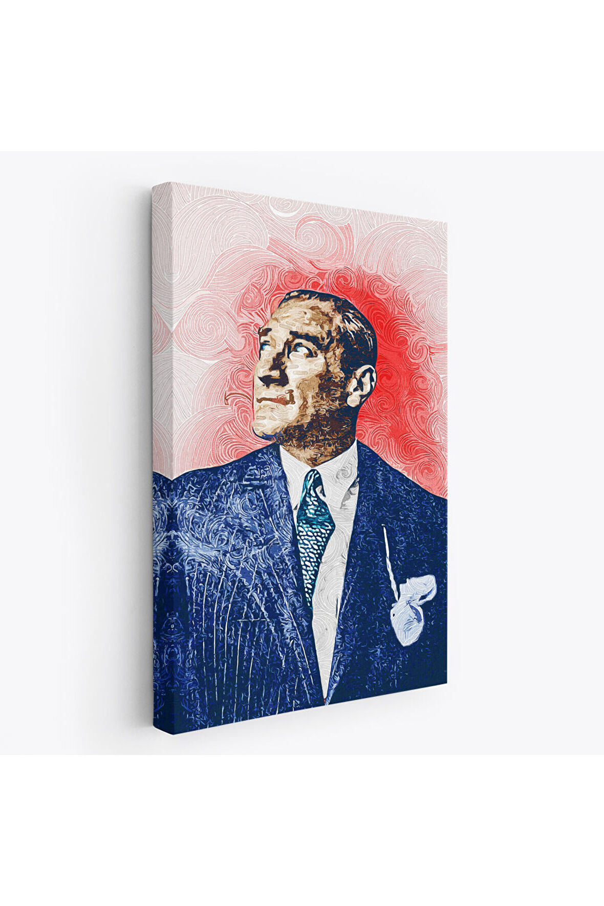 Mustafa Kemal Atatürk'ün Yağlıboya Görünümlü Portre Çizimi Dekoratif Kanvas TabloDD