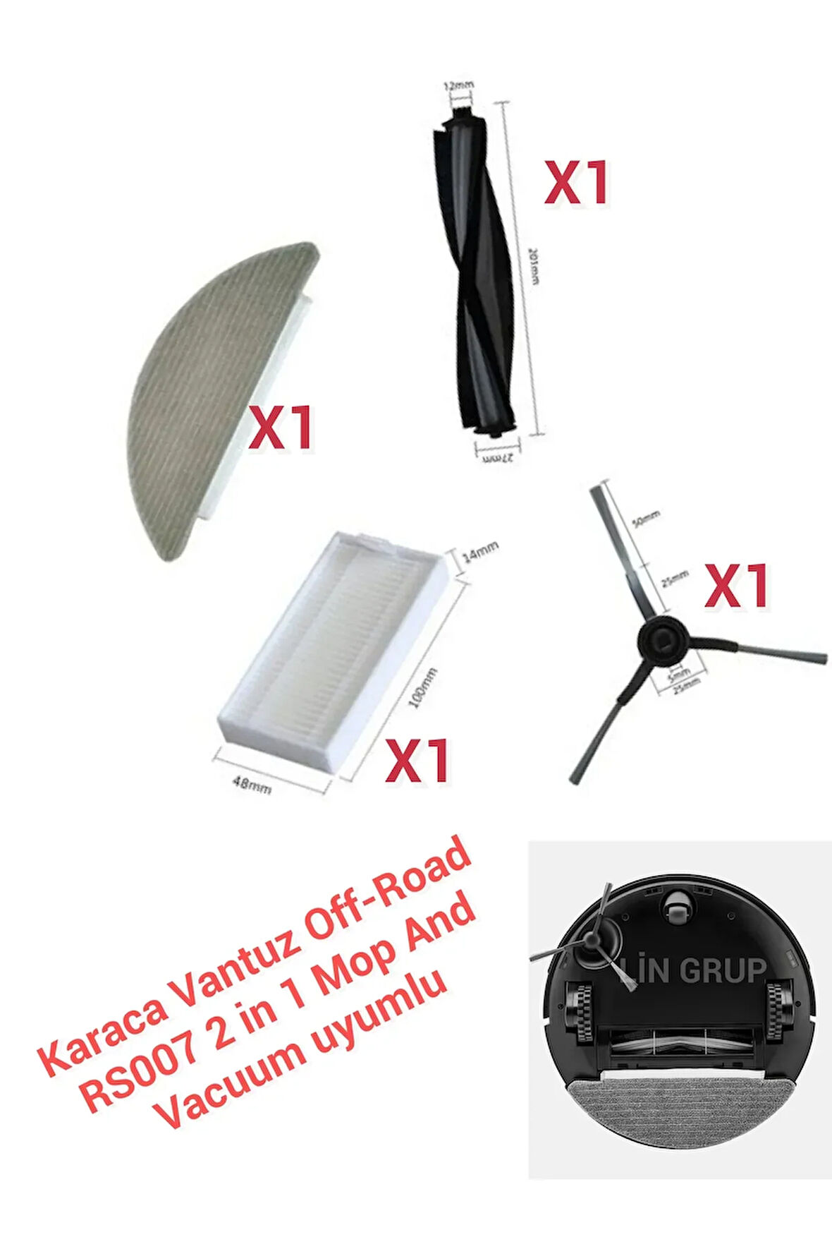 Karaca Vantuz Off-Road RS007 2 in 1 Mop And Vacuum uyumlu yedek parça seti