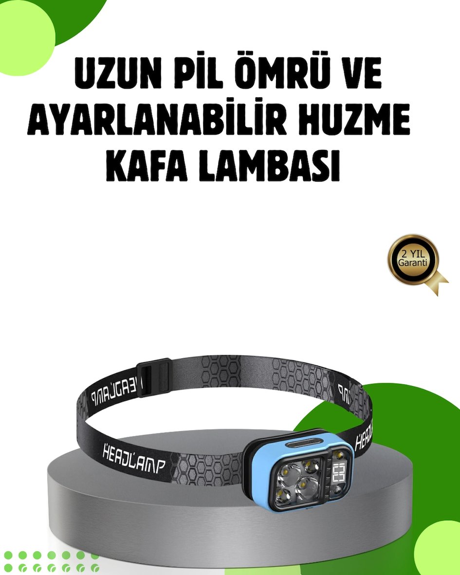 53 Modlu Süper Parlak Led Kafa Lambası Type C Şarjlı Güç Göstergeli