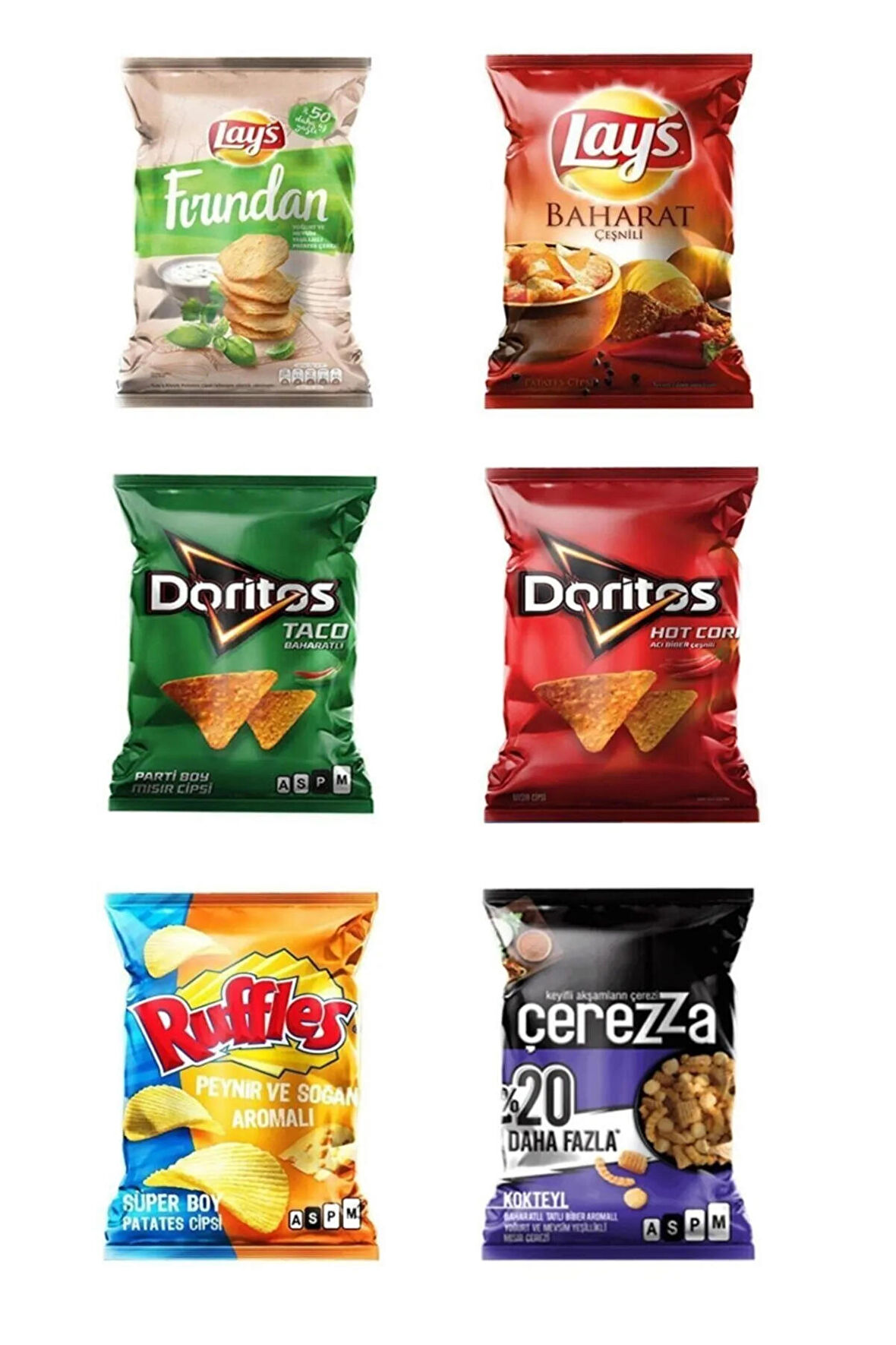 Doritos-Lay's-Ruffles-Çerezza Karışık - Peynir - Sade - Soğan - Yoğurtlu Patates Cipsi 107 gr - 118 gr - 146 gr - 96 gr 