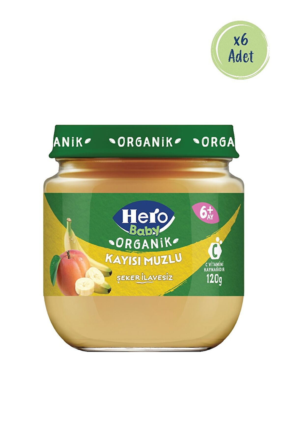 Hero Baby Organik Kayısı Muz Püresi Kavanoz Mama 120g x6