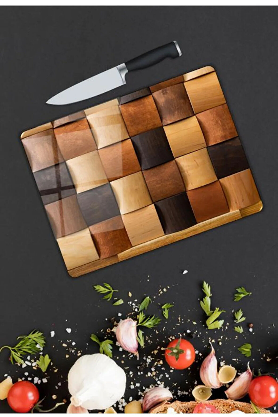 Kare Desen Cam Kesme Tablası | Hediyelik, Dekoratif, Ofis, Mutfak