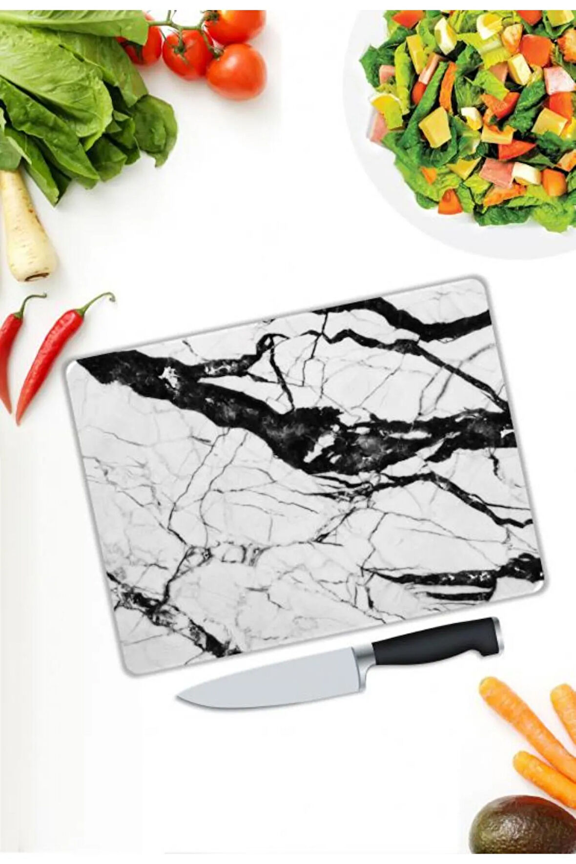 Mermer Desen Cam Kesme Tablası | Hediyelik, Dekoratif, Ofis, Mutfak