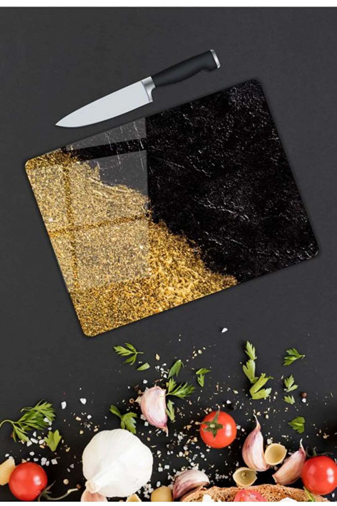 Altın Kum Desen Cam Kesme Tablası | Hediyelik, Dekoratif, Ofis, Mutfak