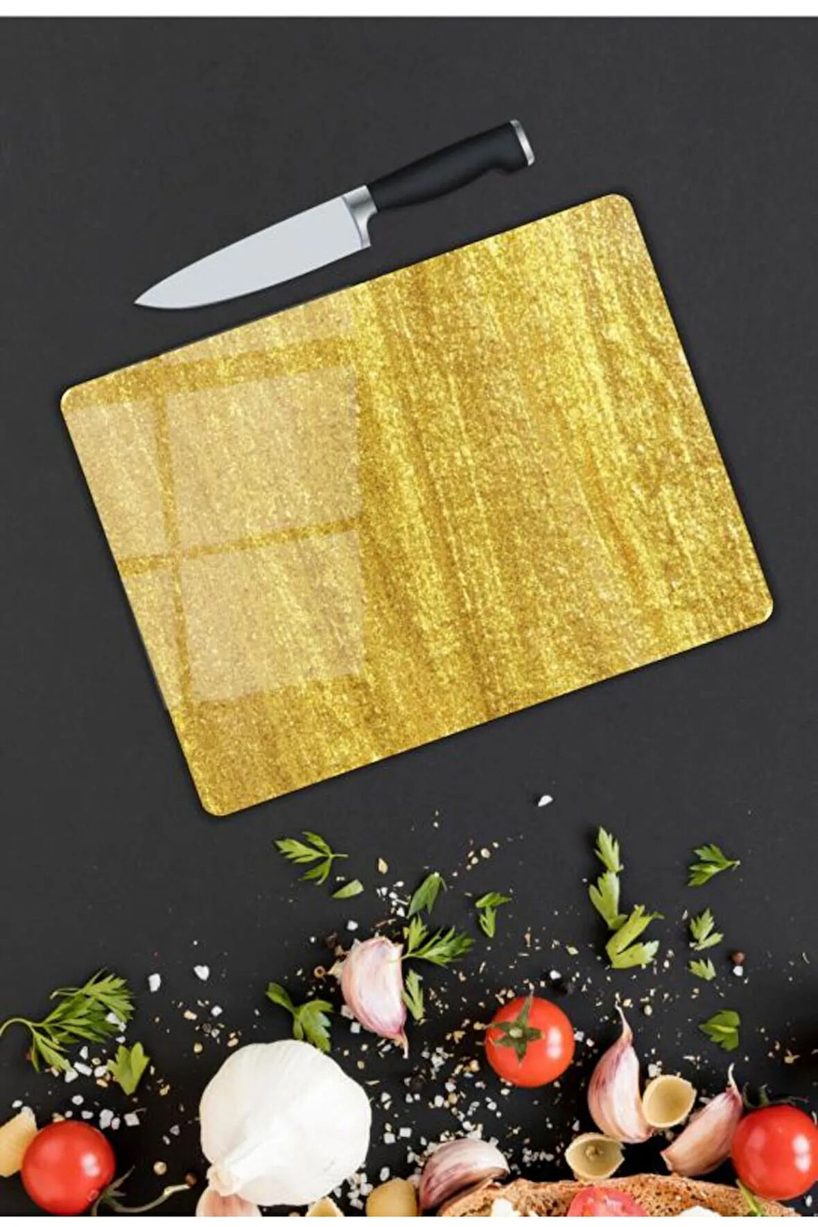 Altın Yaldızlı Desen Cam Kesme Tablası | Hediyelik, Dekoratif, Ofis, Mutfak