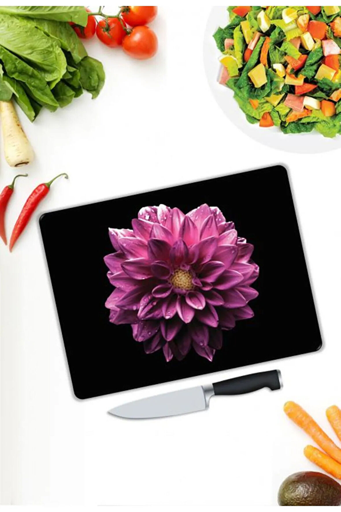 Çiçek Desen Cam Kesme Tablası | Hediyelik, Dekoratif, Ofis, Mutfak