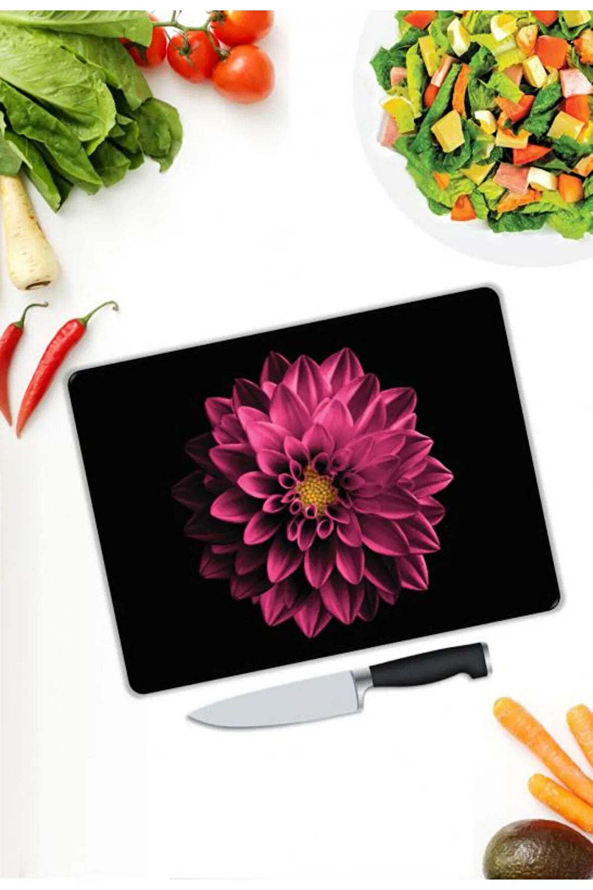 Çiçek Desen Cam Kesme Tablası | Hediyelik, Dekoratif, Ofis, Mutfak