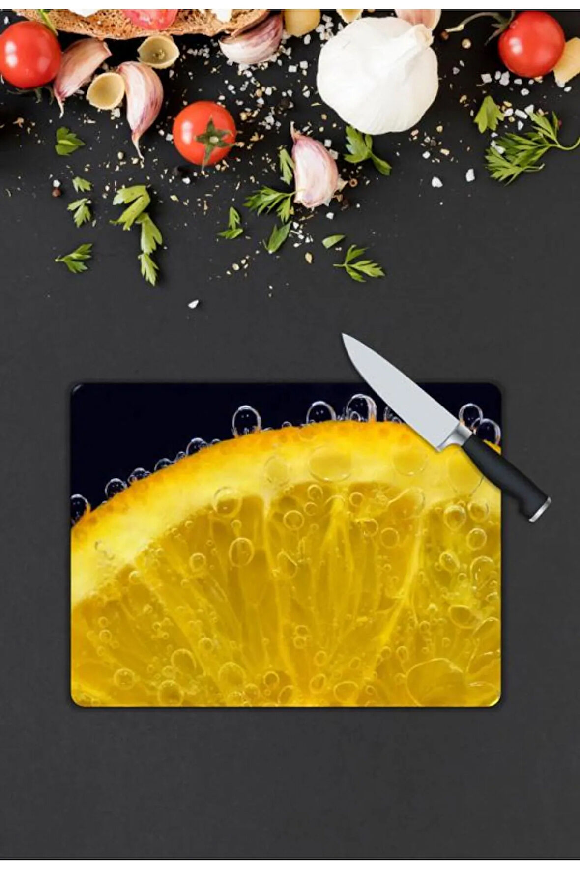 Limon Desen Cam Kesme Tablası | Hediyelik, Dekoratif, Ofis, Mutfak