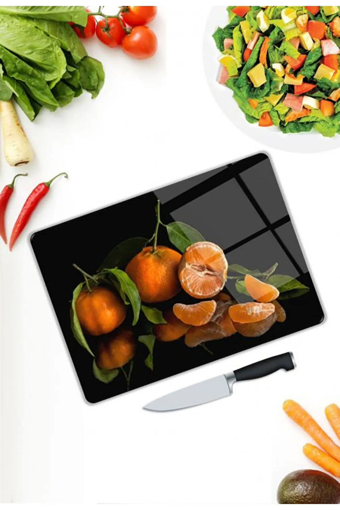 Mandalinalar Cam Kesme Tablası | Hediyelik, Dekoratif, Ofis, Mutfak