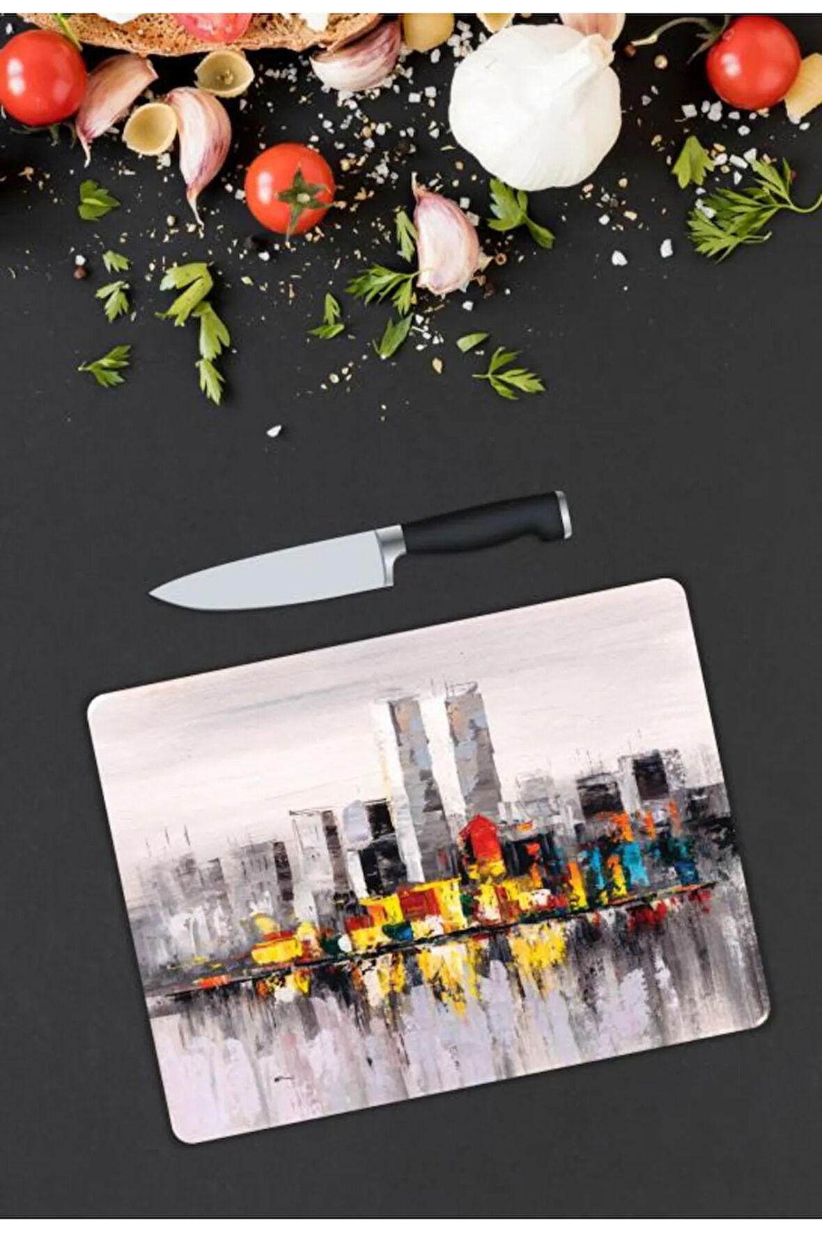 Manzara Desen Cam Kesme Tablası | Hediyelik, Dekoratif, Ofis, Mutfak