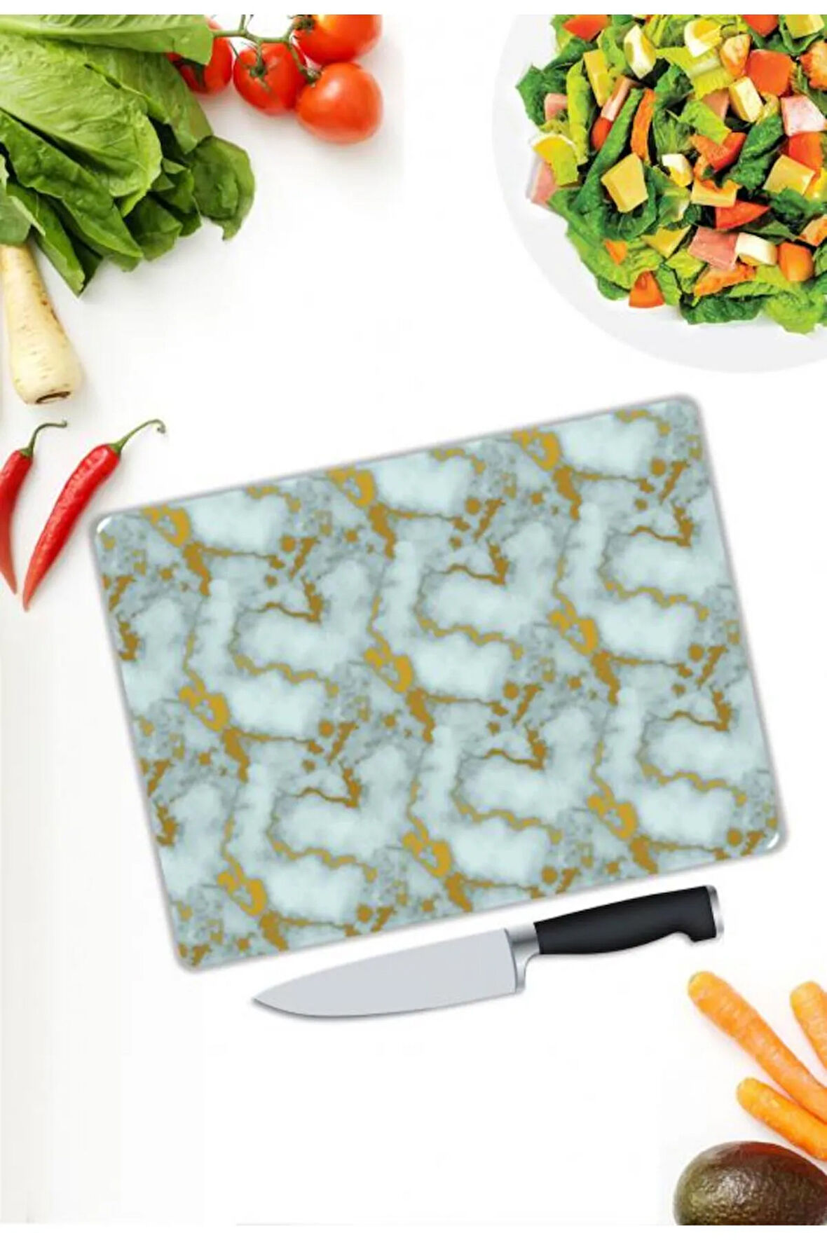 Mermer Desen Cam Kesme Tablası | Hediyelik, Dekoratif, Ofis, Mutfak