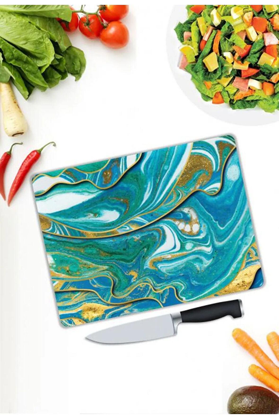 Minimal Desen Cam Kesme Tablası | Hediyelik, Dekoratif, Ofis, Mutfak