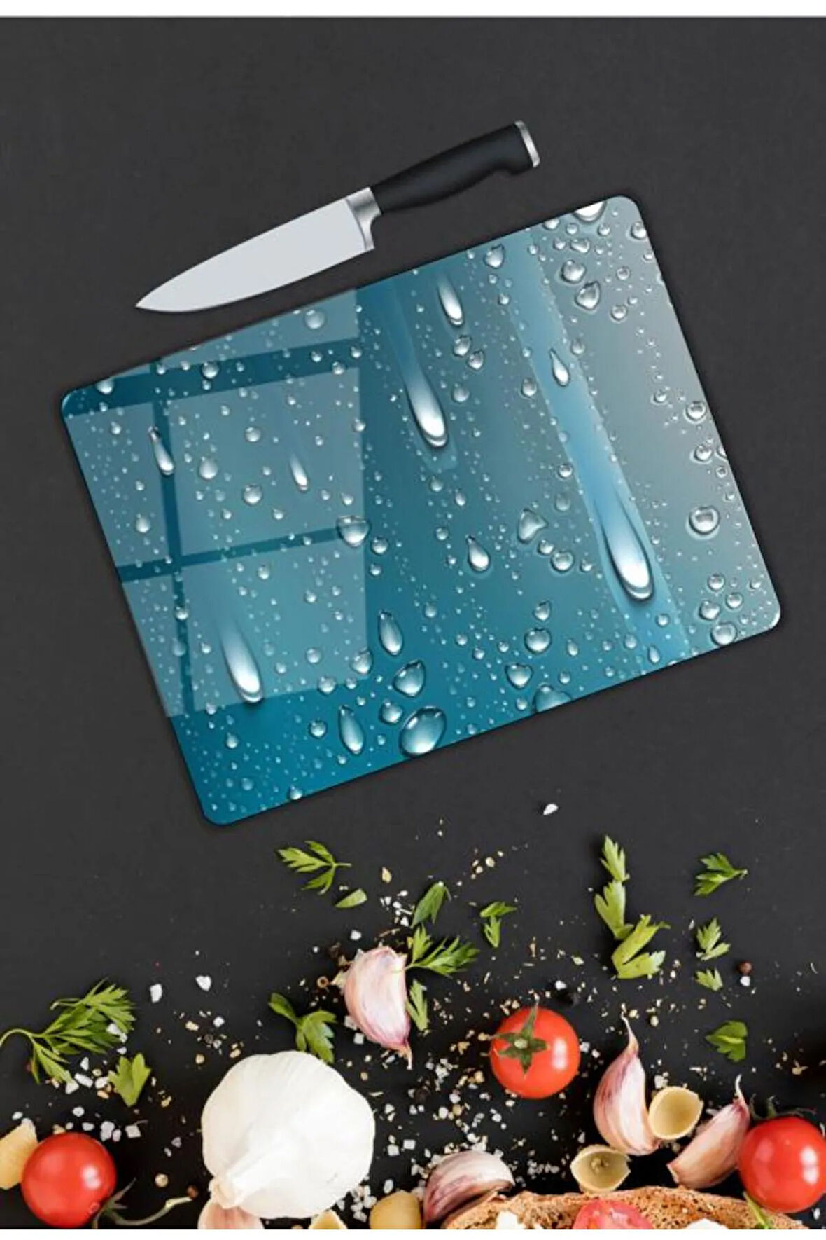 Damla Desen Cam Kesme Tablası | Hediyelik, Dekoratif, Ofis, Mutfak