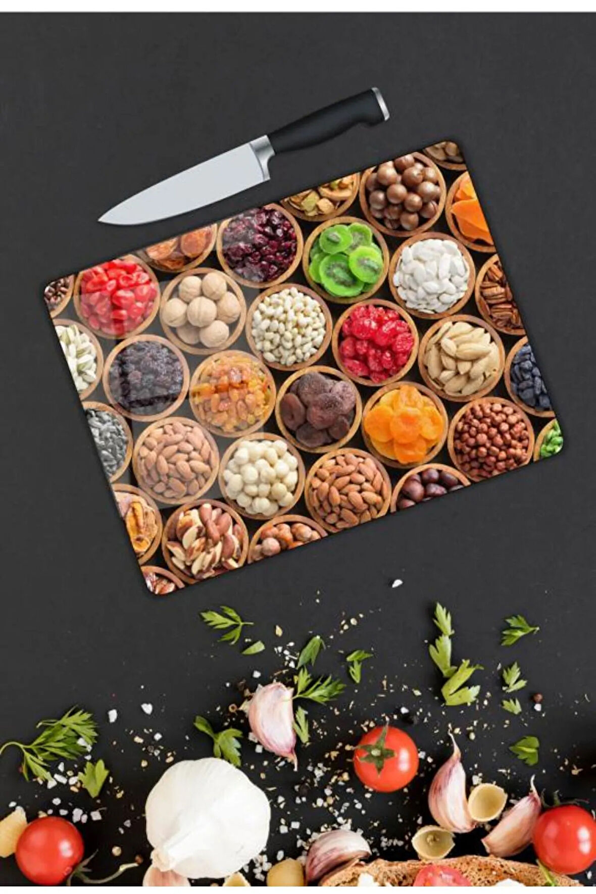 Renkli Desen Cam Kesme Tablası | Hediyelik, Dekoratif, Ofis, Mutfak