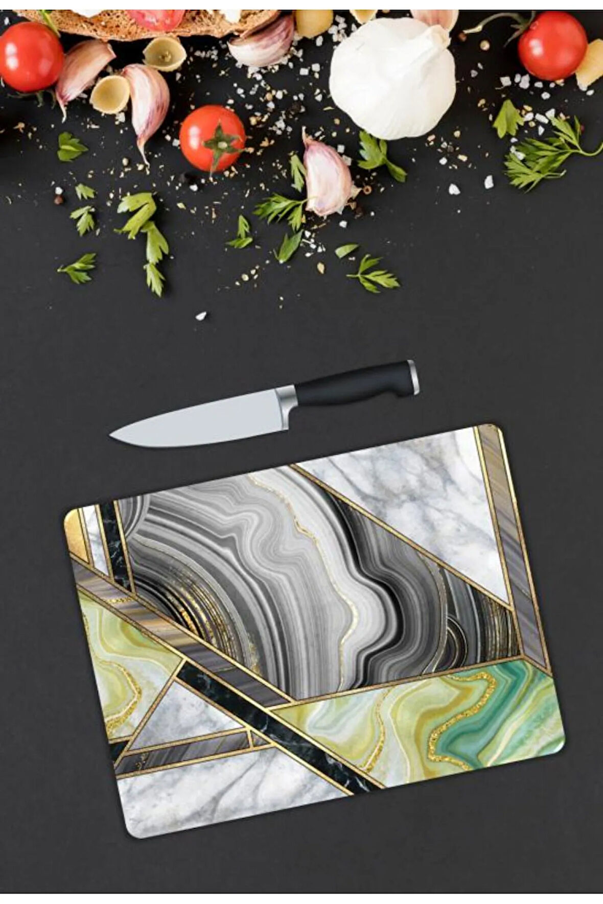 Gold Desen Cam Kesme Tablası | Hediyelik, Dekoratif, Ofis, Mutfak