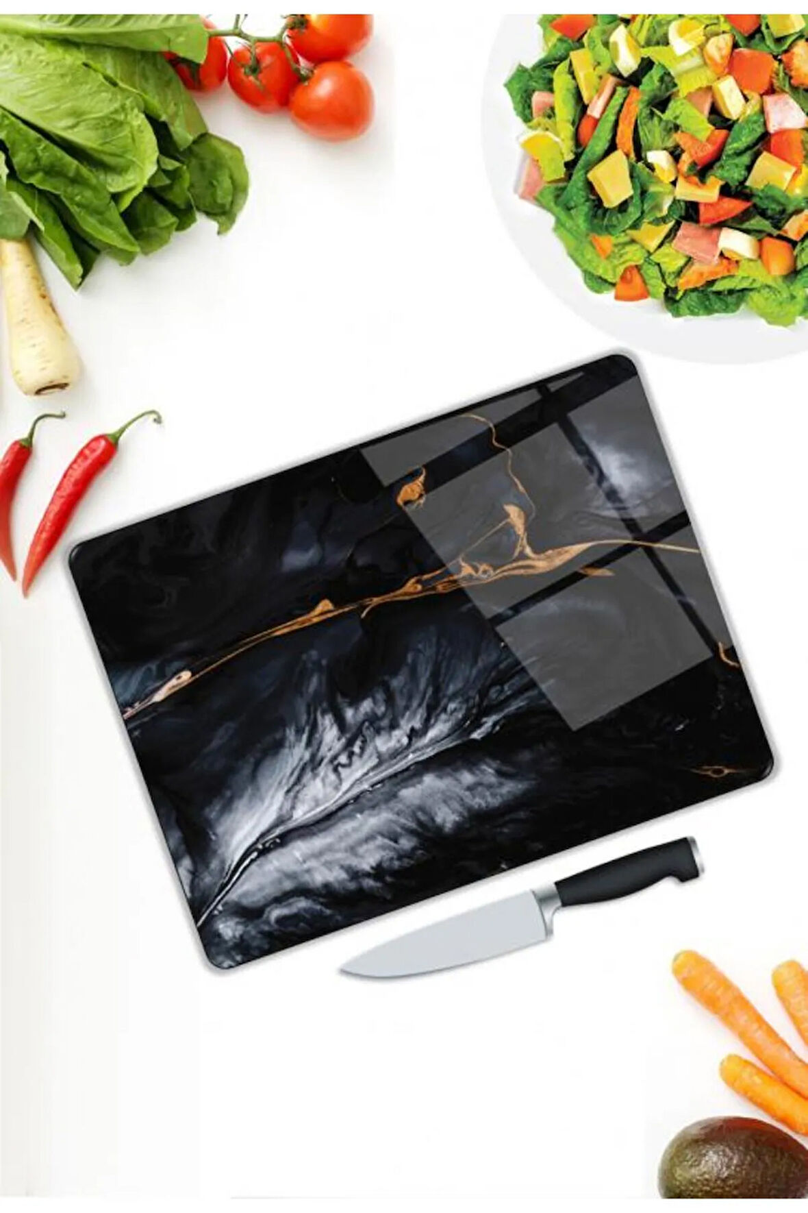 Mermer Desen Cam Kesme Tablası | Hediyelik, Dekoratif, Ofis, Mutfak