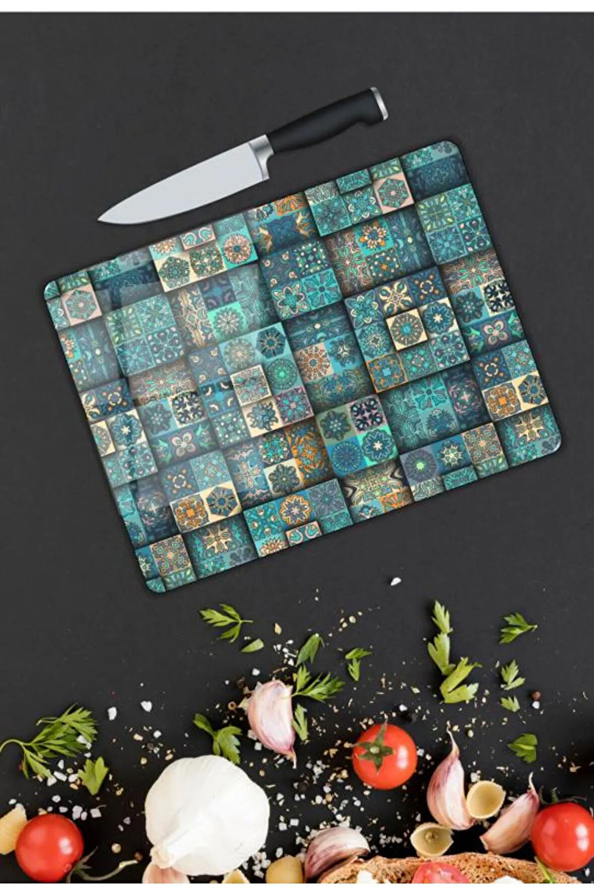 Mermer Desen Cam Kesme Tablası | Hediyelik, Dekoratif, Ofis, Mutfak