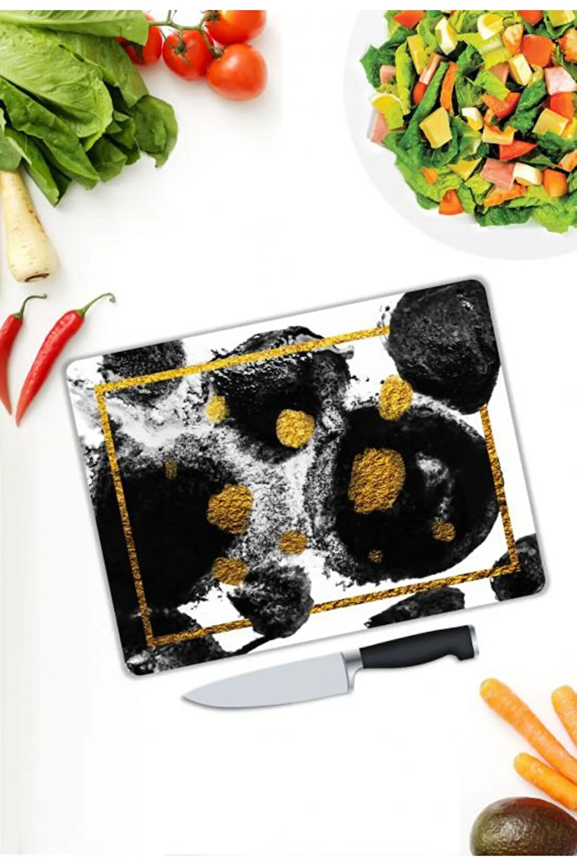 Minimal Desen Cam Kesme Tablası | Hediyelik, Dekoratif, Ofis, Mutfak