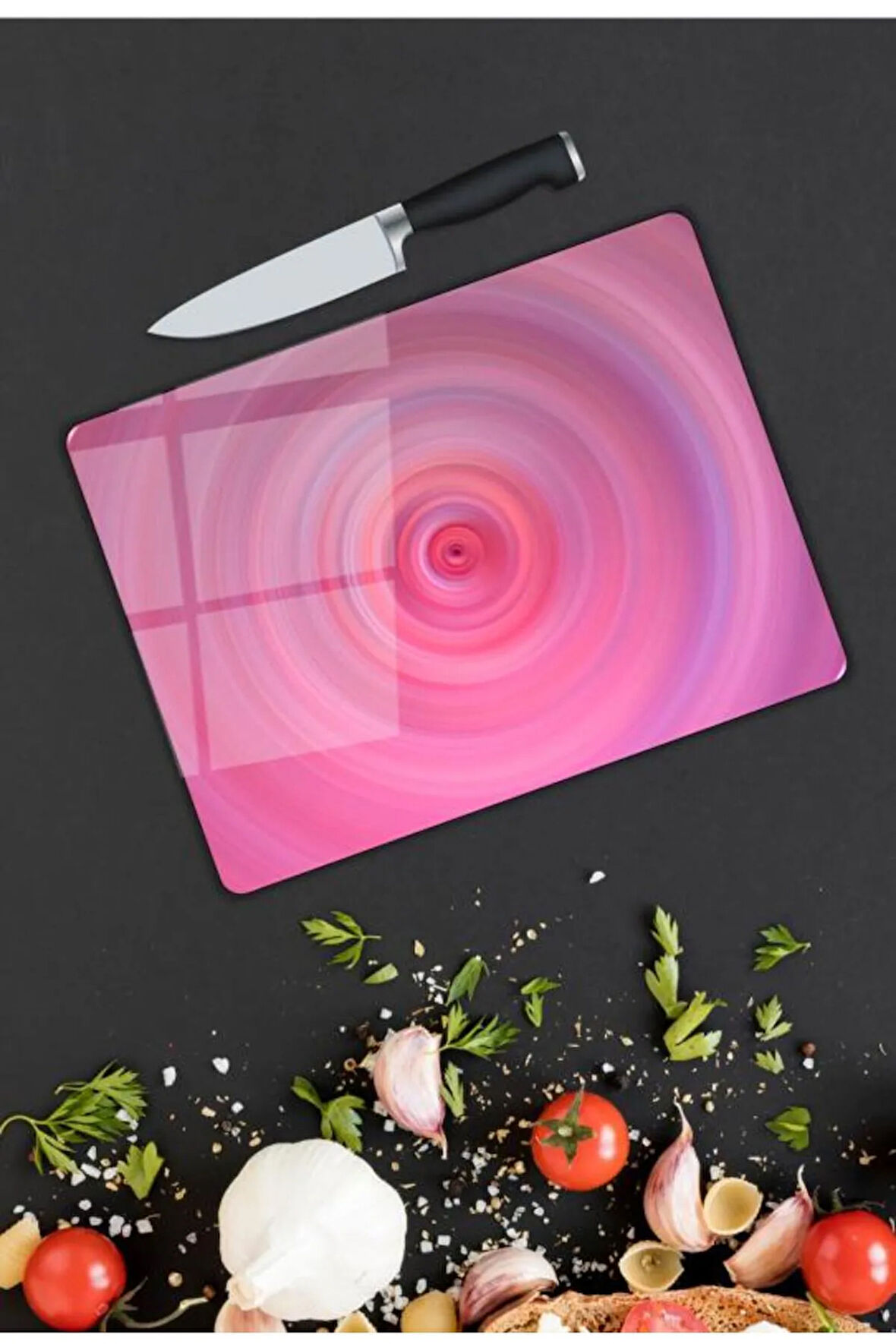 Pembe Girdap Desen Cam Kesme Tablası | Hediyelik, Dekoratif, Ofis, Mutfak