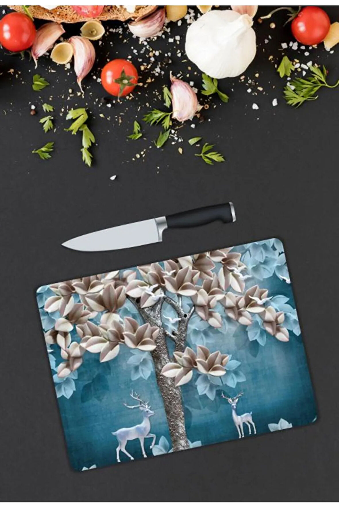 Çiçek Desen Cam Kesme Tablası | Hediyelik, Dekoratif, Ofis, Mutfak