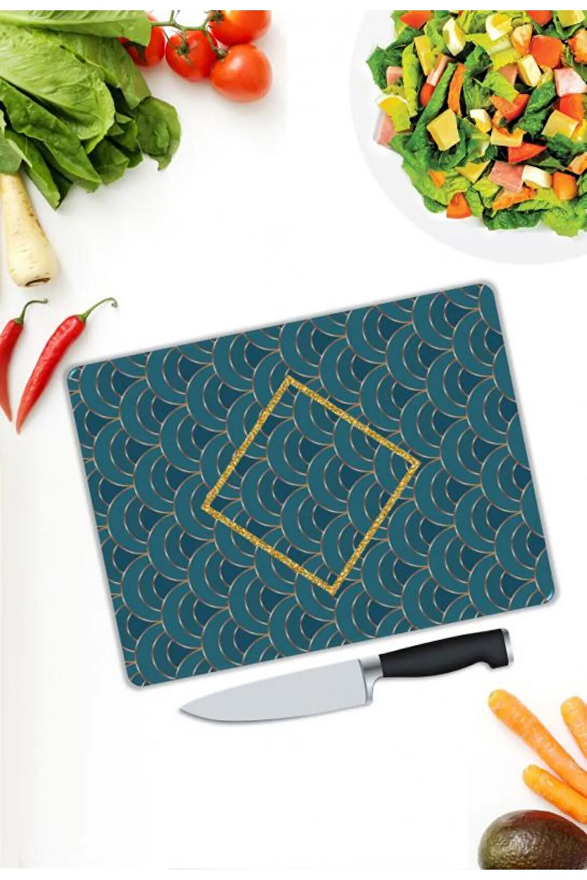 Minimal Desen Cam Kesme Tablası | Hediyelik, Dekoratif, Ofis, Mutfak