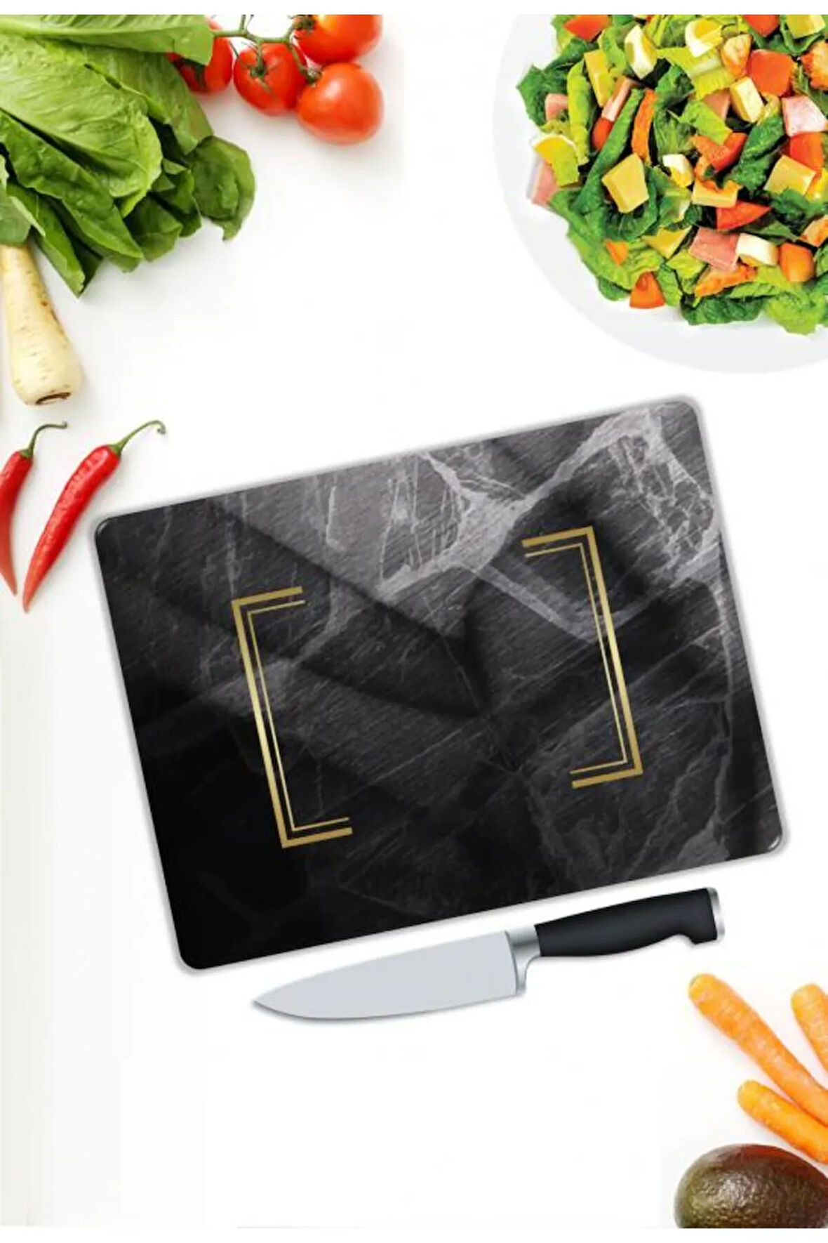 Minimal Desen Cam Kesme Tablası | Hediyelik, Dekoratif, Ofis, Mutfak