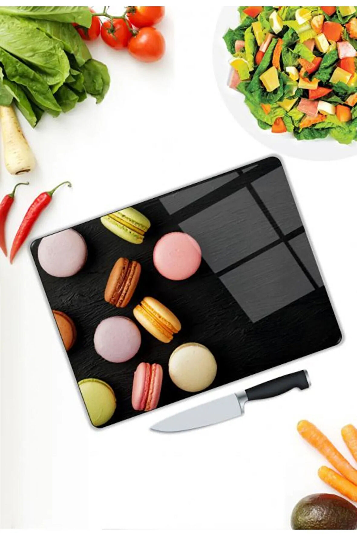 Renkli Desen Cam Kesme Tablası | Hediyelik, Dekoratif, Ofis, Mutfak