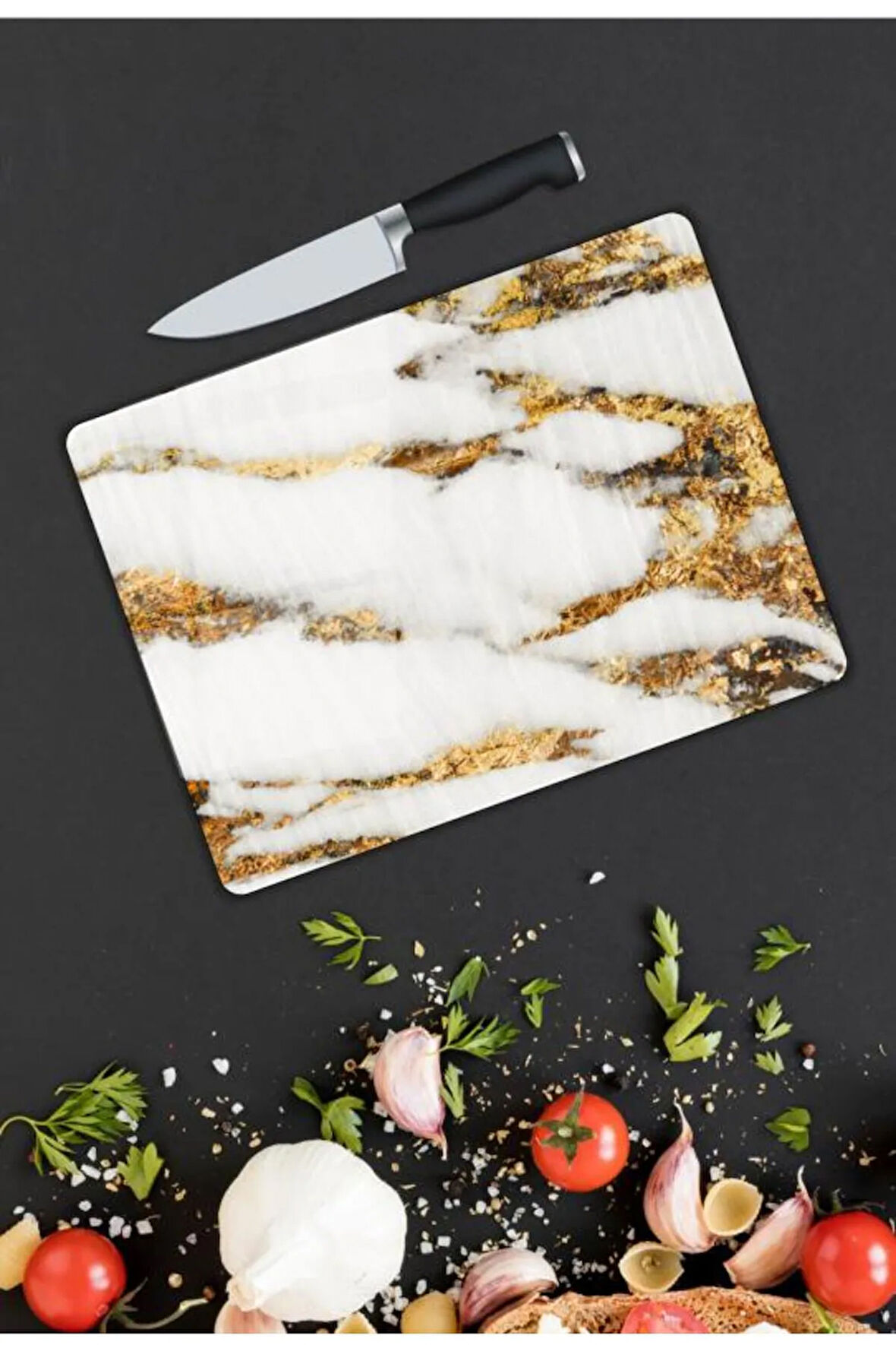 Altın Desen Cam Kesme Tablası | Hediyelik, Dekoratif, Ofis, Mutfak