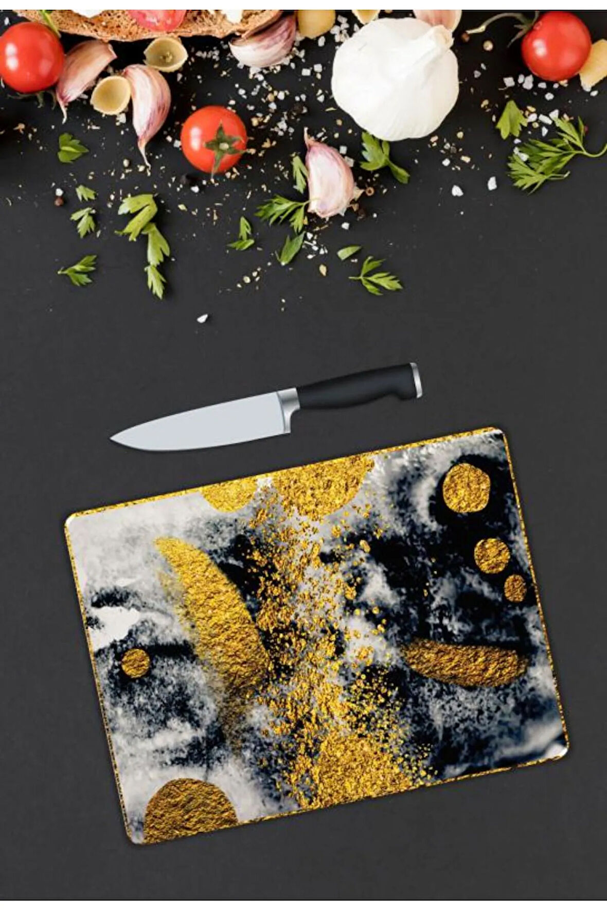 Gold Desen Cam Kesme Tablası | Hediyelik, Dekoratif, Ofis, Mutfak