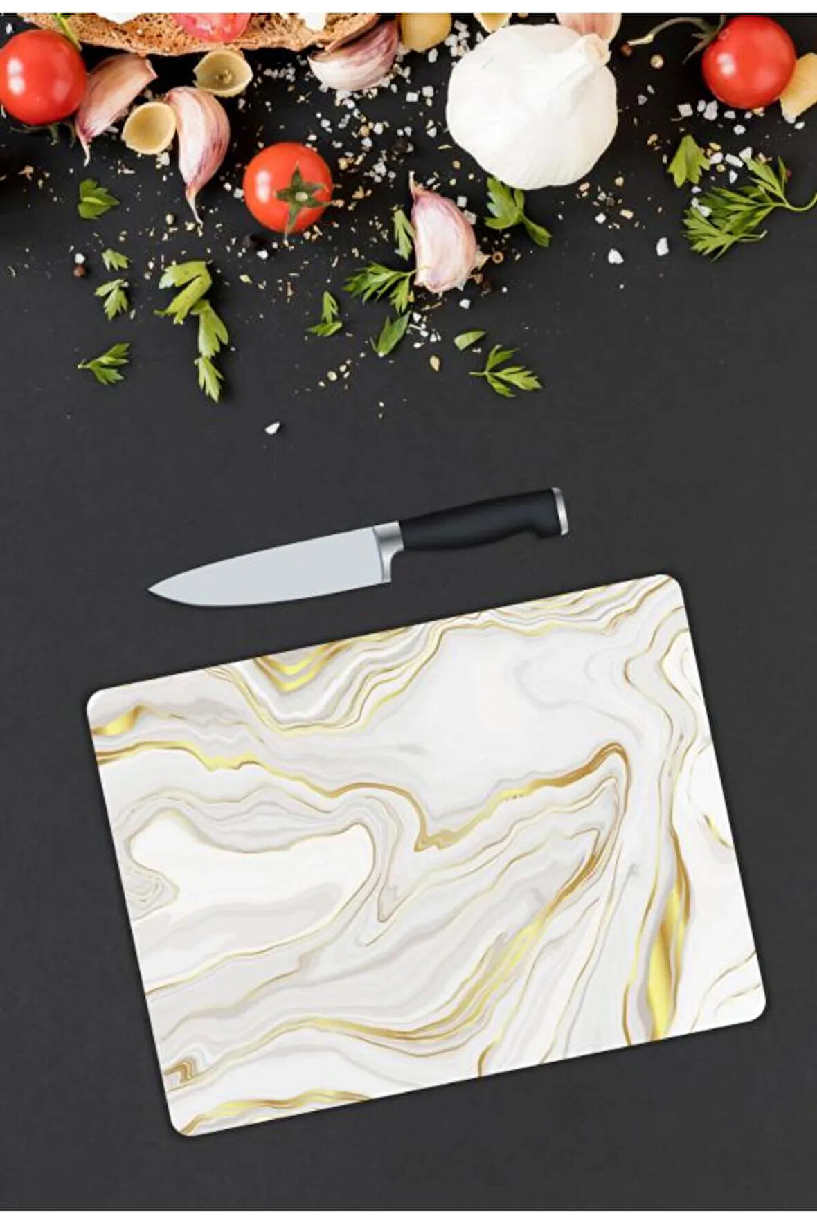 Mermer Desen Cam Kesme Tablası | Hediyelik, Dekoratif, Ofis, Mutfak