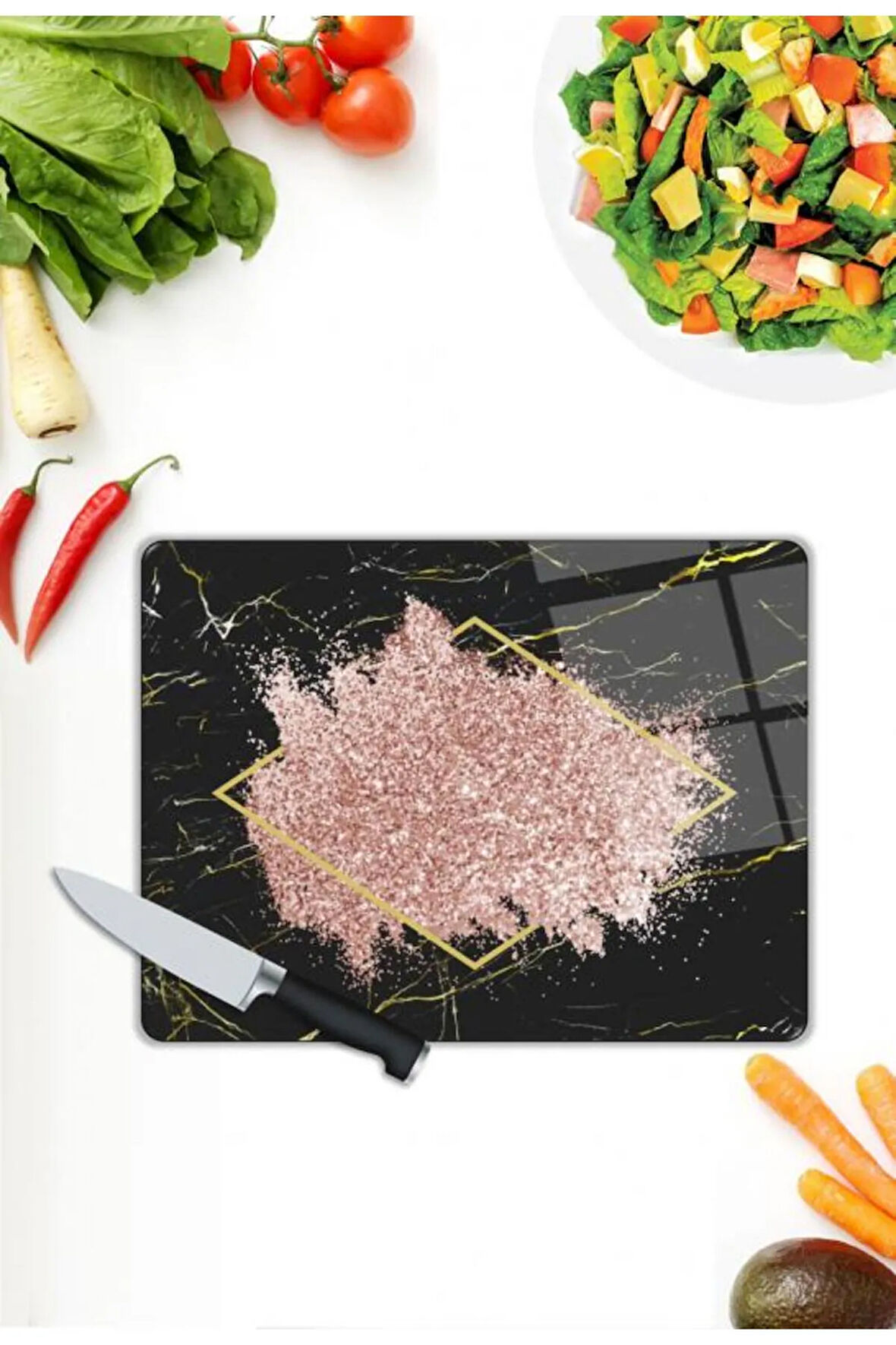 Mermer Desen Cam Kesme Tablası | Hediyelik, Dekoratif, Ofis, Mutfak