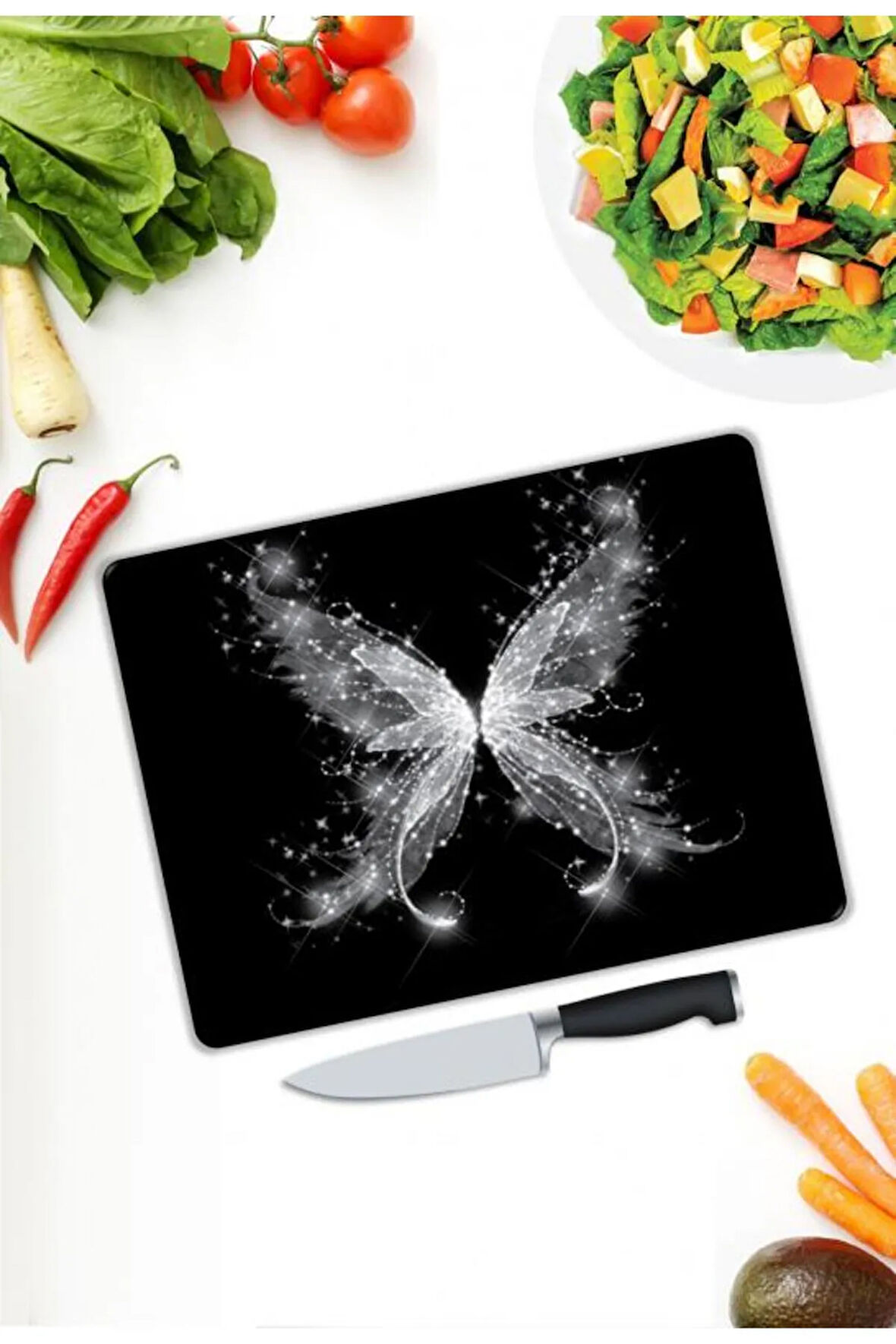 Minimal Desen Cam Kesme Tablası | Hediyelik, Dekoratif, Ofis, Mutfak