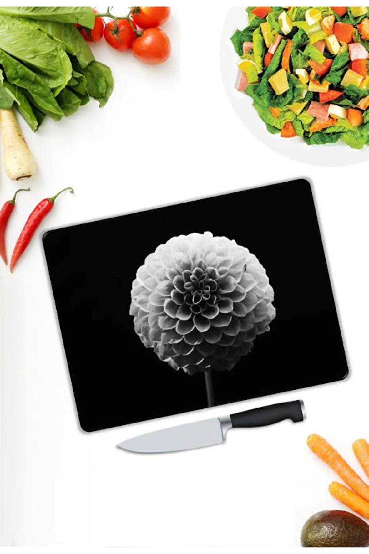 Minimal Desen Cam Kesme Tablası | Hediyelik, Dekoratif, Ofis, Mutfak