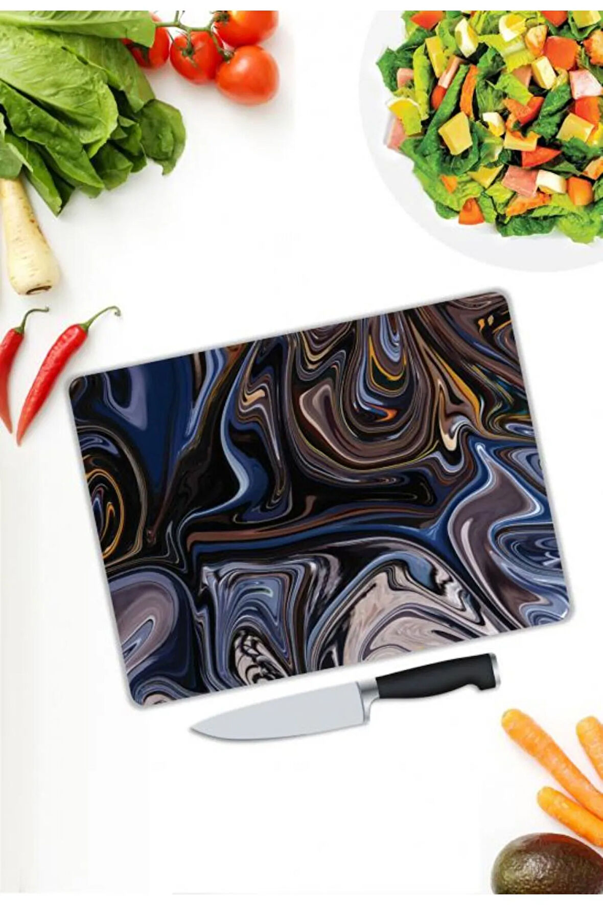 Renkli Desen Cam Kesme Tablası | Hediyelik, Dekoratif, Ofis, Mutfak