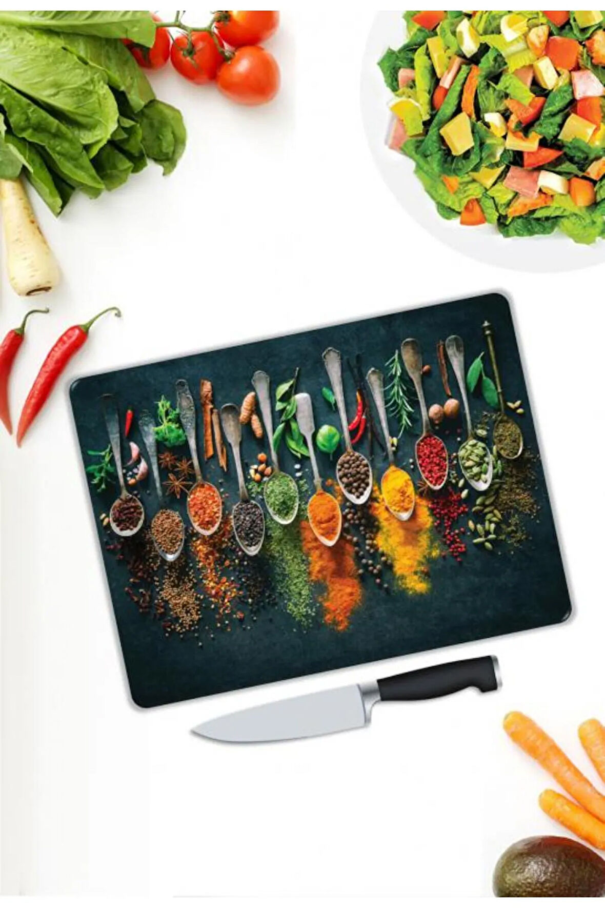 Renkli Desen Cam Kesme Tablası | Hediyelik, Dekoratif, Ofis, Mutfak