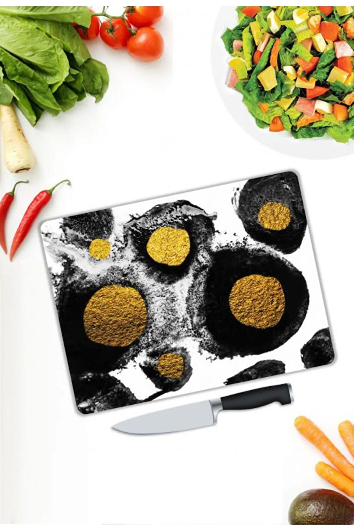 Minimal Desen Cam Kesme Tablası | Hediyelik, Dekoratif, Ofis, Mutfak