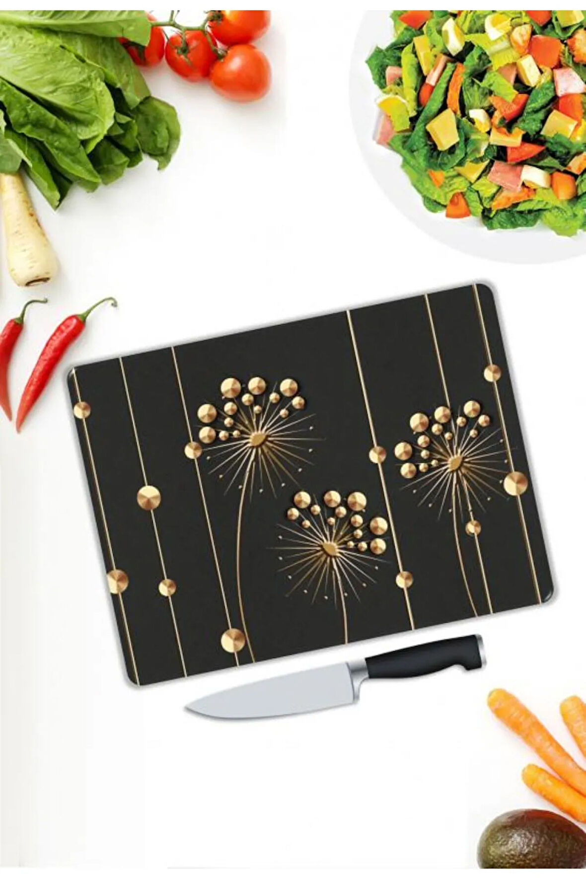 Minimal Desen Cam Kesme Tablası | Hediyelik, Dekoratif, Ofis, Mutfak