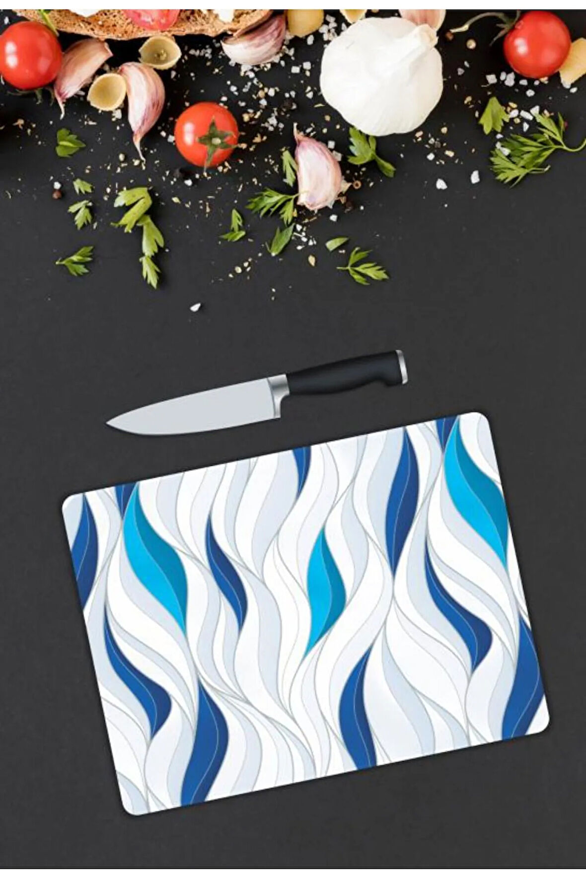 Minimal Desen Cam Kesme Tablası | Hediyelik, Dekoratif, Ofis, Mutfak