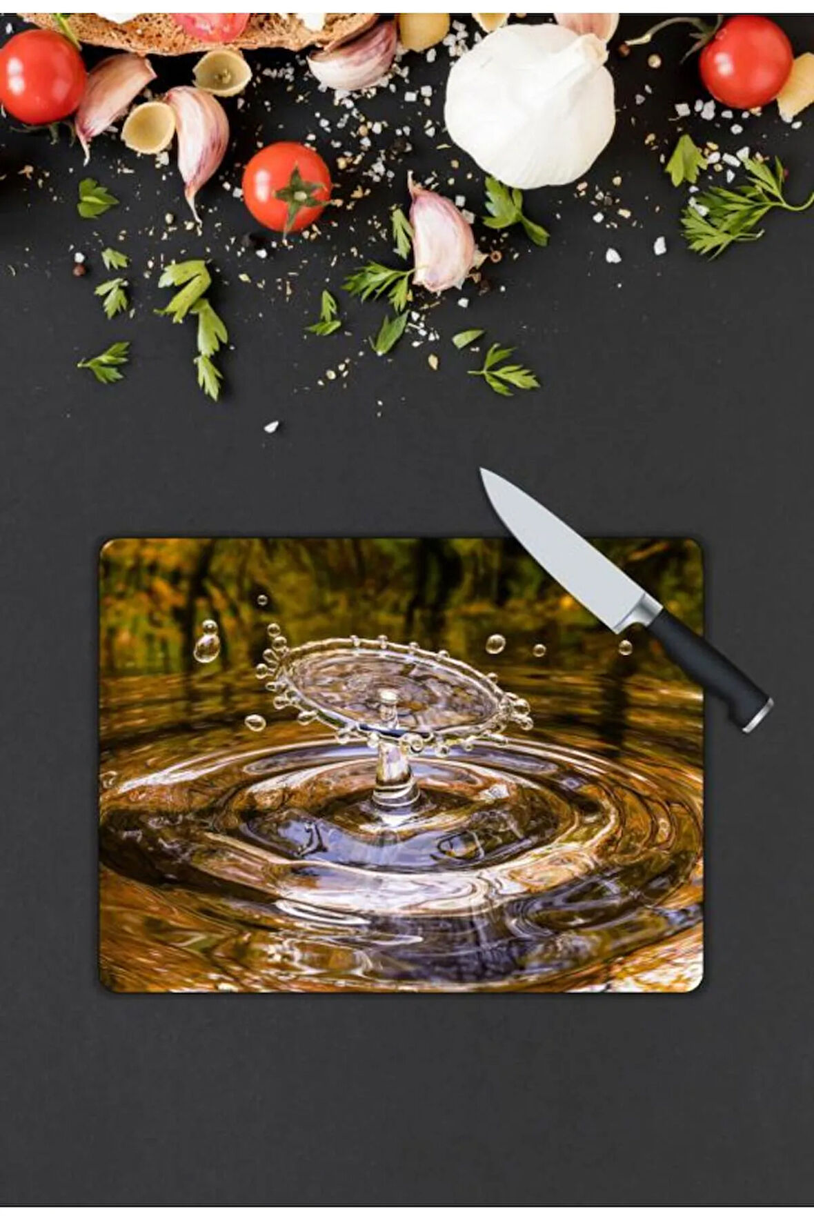Su Damlası Desen Cam Kesme Tablası | Hediyelik, Dekoratif, Ofis, Mutfak