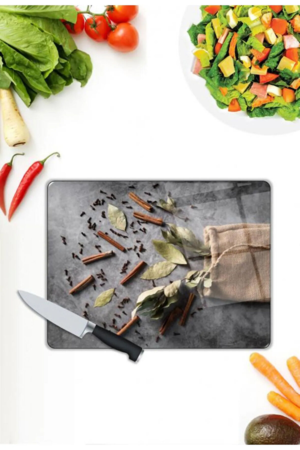 Tarçın Desen Cam Kesme Tablası | Hediyelik, Dekoratif, Ofis, Mutfak