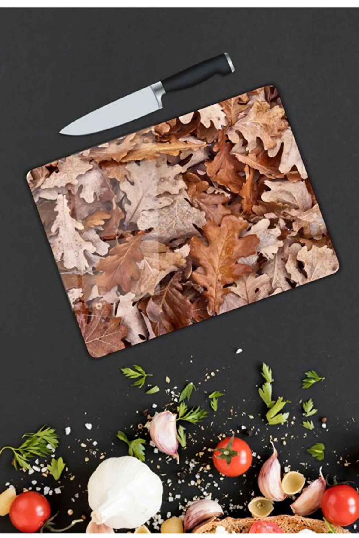 Yaprak Desen Cam Kesme Tablası | Hediyelik, Dekoratif, Ofis, Mutfak