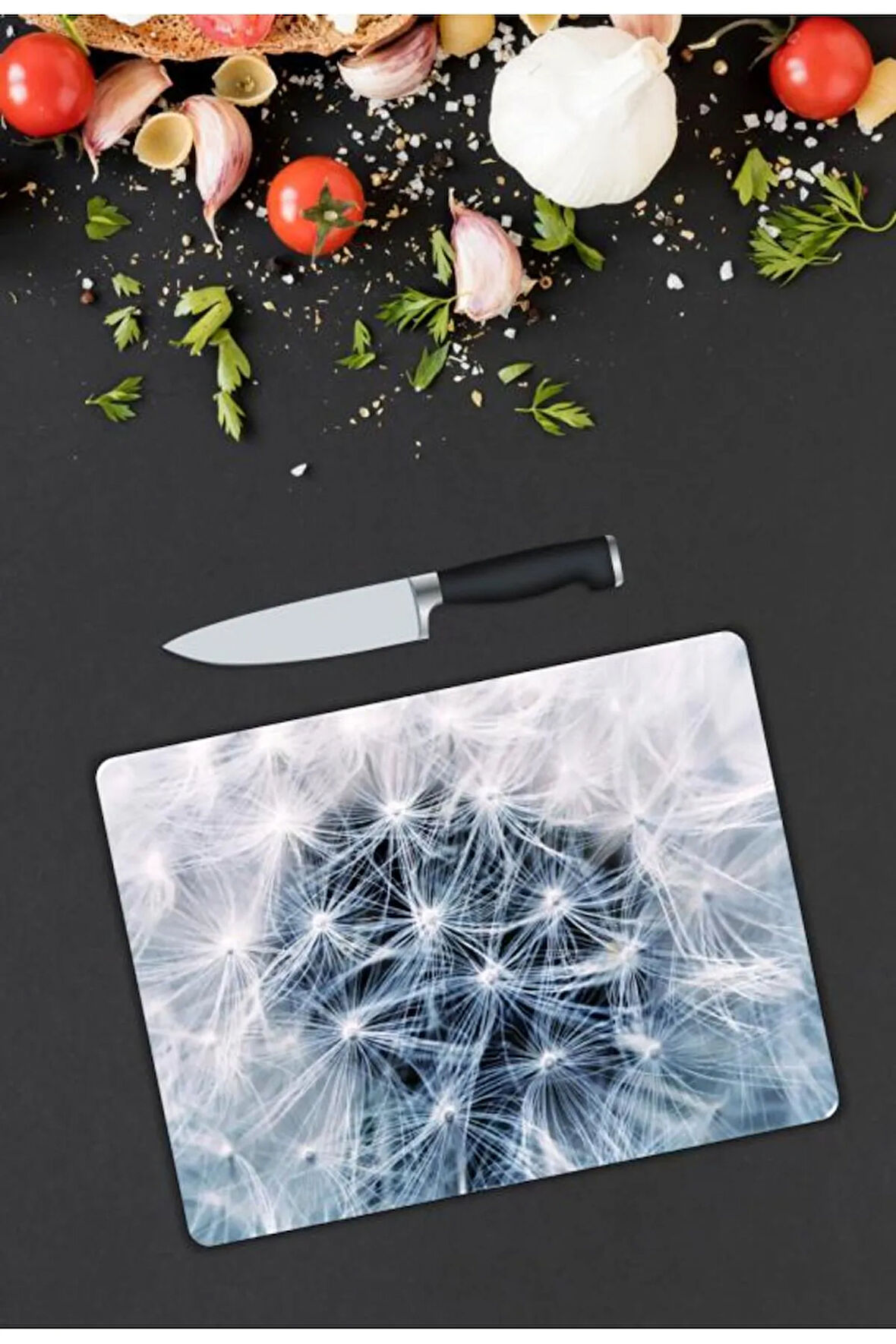 Karahindiba Desen Cam Kesme Tablası | Hediyelik, Dekoratif, Ofis, Mutfak