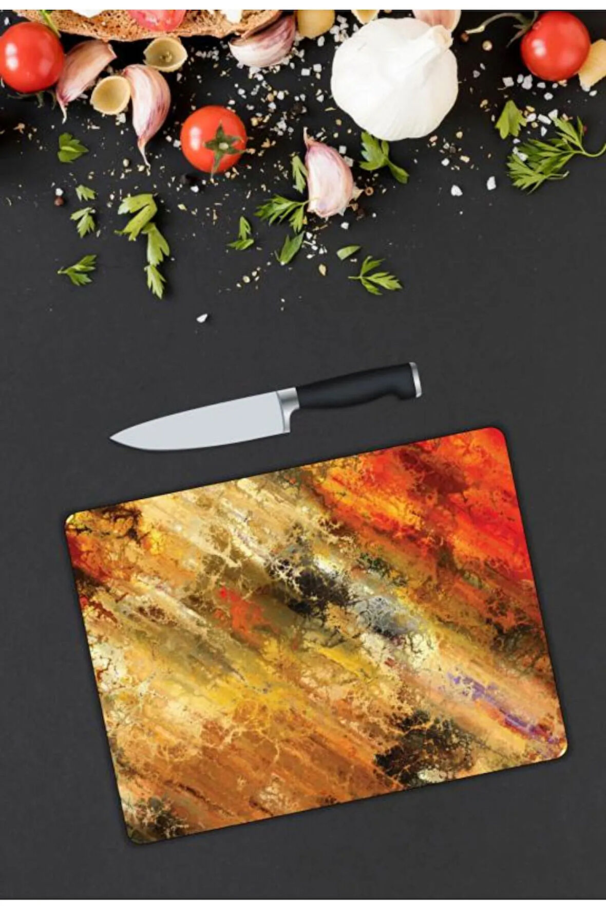 Renkli Desen Cam Kesme Tablası | Hediyelik, Dekoratif, Ofis, Mutfak