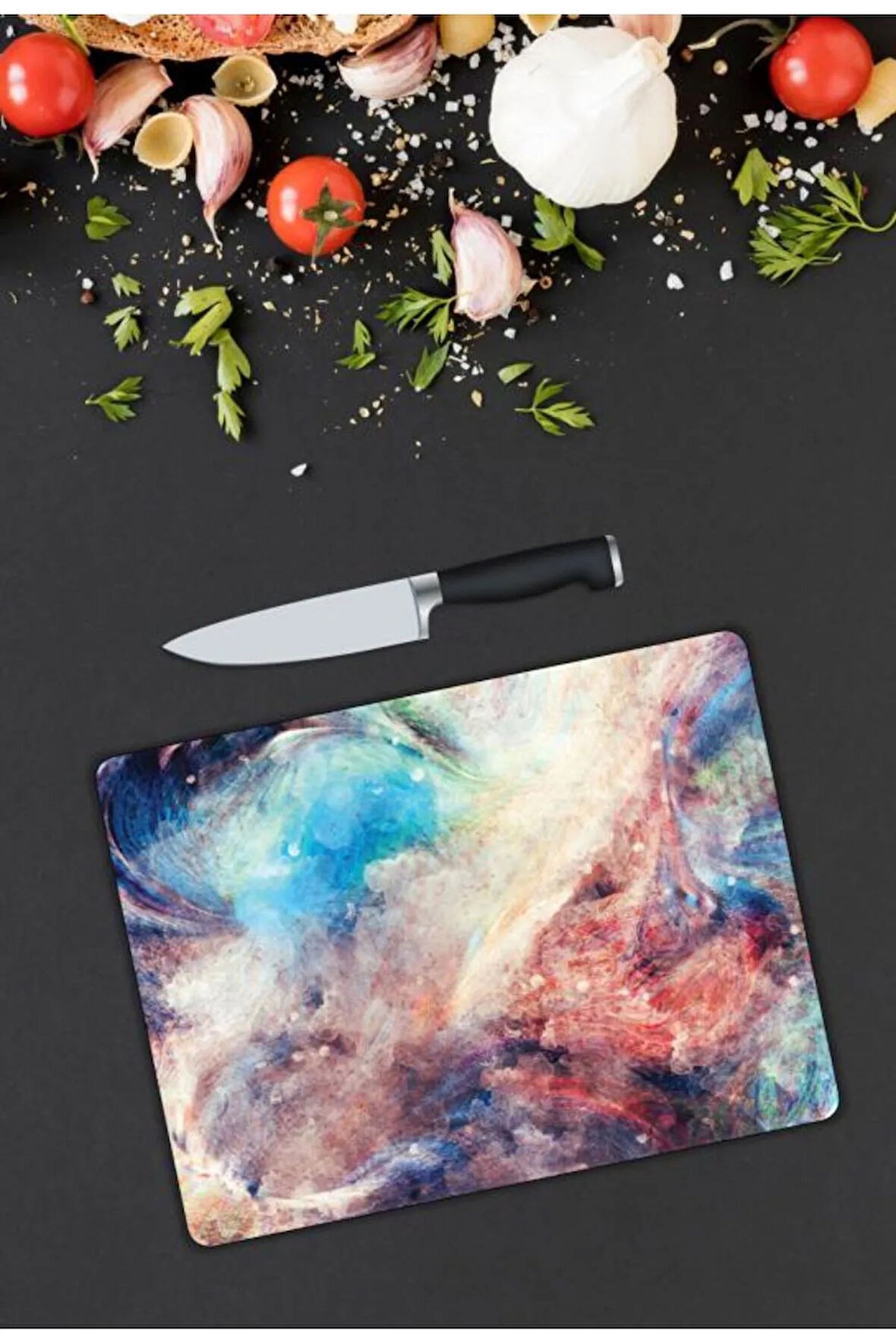 Renkli Desen Cam Kesme Tablası | Hediyelik, Dekoratif, Ofis, Mutfak