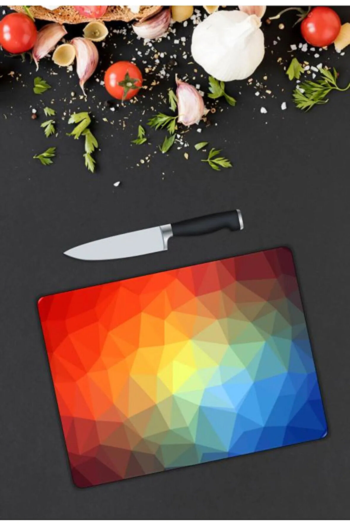 Renkli Desen Cam Kesme Tablası | Hediyelik, Dekoratif, Ofis, Mutfak