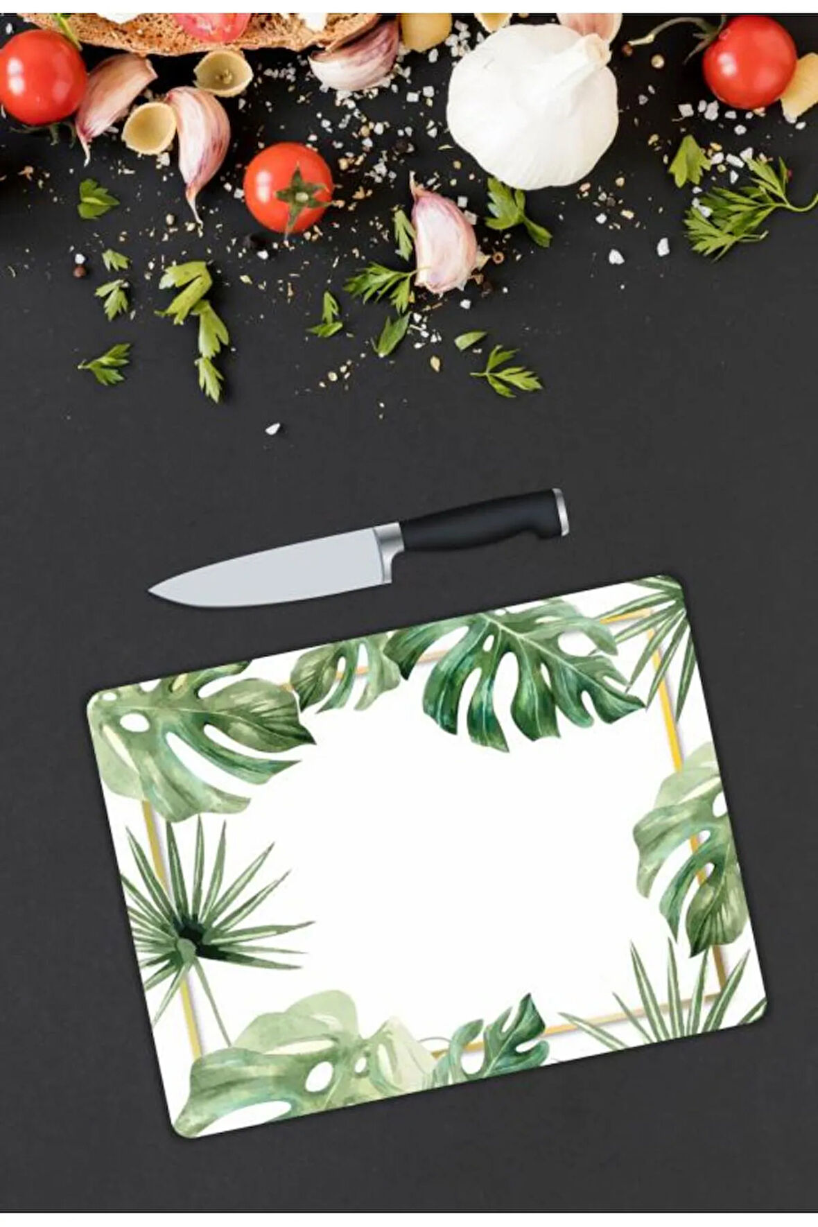 Yaprak Desen Cam Kesme Tablası | Hediyelik, Dekoratif, Ofis, Mutfak