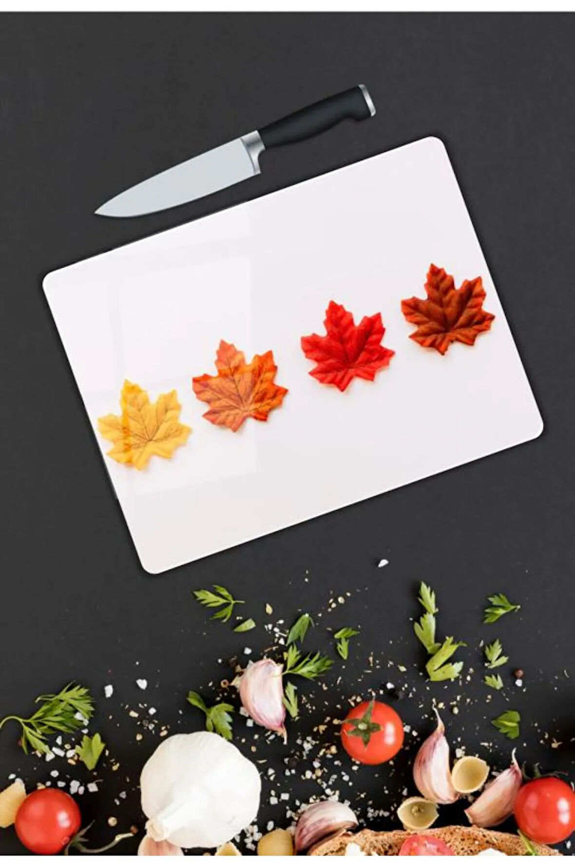 Yaprak Desen Cam Kesme Tablası | Hediyelik, Dekoratif, Ofis, Mutfak